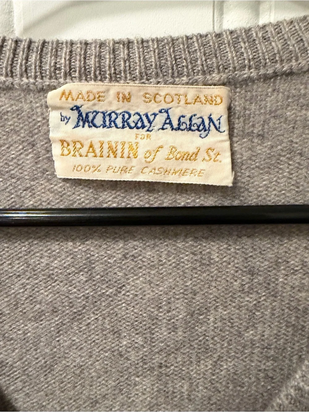 Vintage Scottish Cashmere Geometric V Neck Sweater Gray Black Made in Scotland